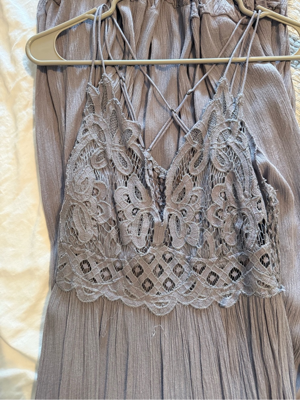 Free People Lace-Trim Crinkle dress in mauve / purple